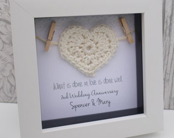 2 year anniversary, 2nd wedding anniversary gift, 2nd anniversary gift, 2nd anniversary for him ,cotton anniversary gift, personalised frame