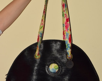 Vintage David Jones Ladies Retro Hobo Funky Black Big Size Handbag