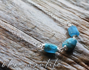 Sterling silver Blue Apatite necklace | Turquoise blue raw stone necklace | Aqua blue gemstone beaded necklace | Blue crystal necklace
