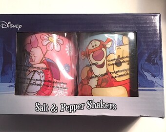Disney Winnie The Pooh and Tigger Tin Salt & Pepper Shaker Set Never Removed From Original Box