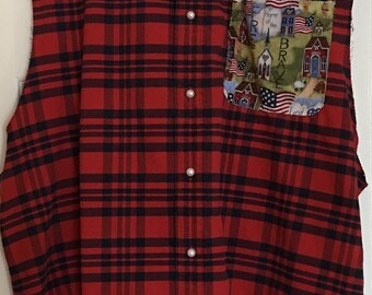Patriotic repurposed up cycled vintage vest tunic