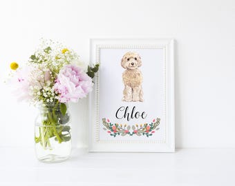 Dog Portrait - Personalised Cockapoo Dog Art Print - personalized pet portrait, cockapoo - dog print - ideal for dog lovers - cockapoo gift