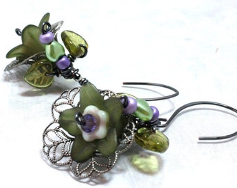 Flower and Hearts Vintage Inspired Earrings
