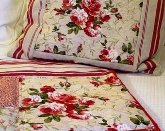 20 % off Shabby Chic Pillow cover big Roses , Vintage mattress fabrics for square pillow cover