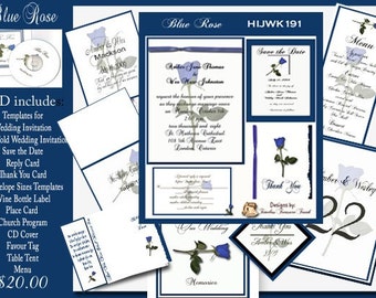 Blue Rose Wedding Invitation Kit on CD
