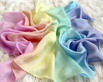 Pastel Rainbow Stripe Gradient Playsilks ~ Silk Scarf ~ Hand Dyed ~ Waldorf Inspired!