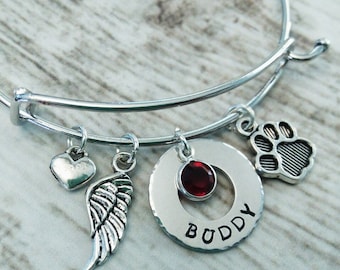 Personalized Pet Memorial Bangle, In Memory of Bangle, Wire Bracelet, Loss of Pet, Remembrance Bracelet,Dog Bracelet, Cat Memorial Bangle
