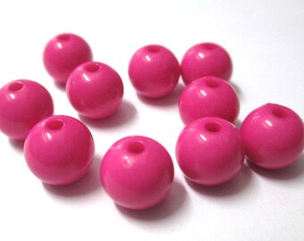 10 pearls 10mm fuchsia acrylic