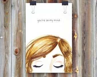 On My Mind / Handmade Watercolor Greeting Card / Thinking of You