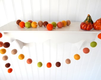 Autumn Garland, Fall Garland, Fall Decoration, Thanksgiving Garland, Felt Ball Garland, Halloween Decor Autumn Decor, Pumpkin, Thanksgiving