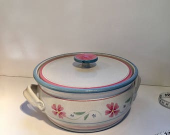Vintage Casserole Serving Dish Glaze Pottery Signed