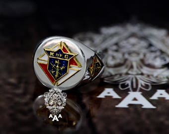 knights of columbus ring,Enamel ring,Sterling Silver 925 White Gold Plated.