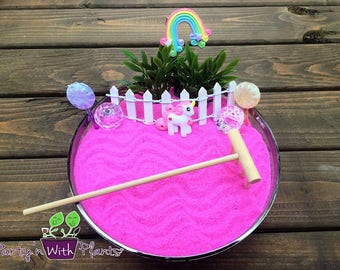 Zen Garden Kit, Mini Zen Garden, Unicorn Garden, Pink, Unicorn Gift, Unicorn Habitat, Unicorn kit, Fairy Garden Kit, Zen kit, Unicorn, Fairy
