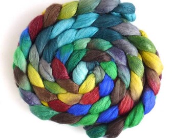 Peony Shoots, Merino/ Silk Roving - Handpainted Spinning or Felting Fiber