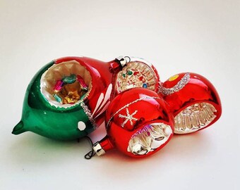 Glass Vintage Christmas Ornaments, Set of 4
