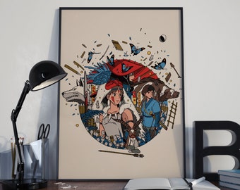 Princess Mononoke Print, Studio Ghibli, Miyazaki Poster, Hayao Miyazaki, Mononoke Wall Art, Mononoke Hime, Anime Poster, Kid Room Decor