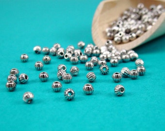 4mm corrugated bicone antique silver beads, silver spacer bead, 4mm bicone silver bead, ribbed bicone spacer beads,silver 4mm spacer(2794bm)