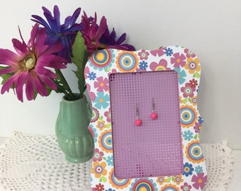 Flower Power Decoupaged Earring Holder Picture Frame Earring Organizer Gifts for Girls Decoupaged Earring Organizer