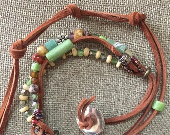 Leather and bead wrap bracelet