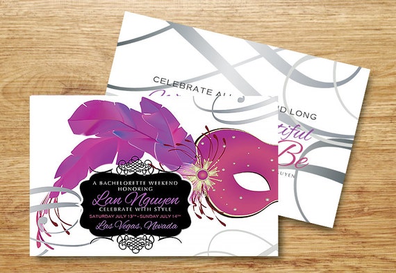 Masquerade Party Invitation Feather Mask Birthday Mardi