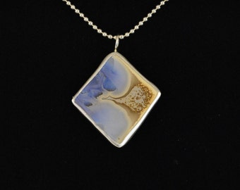 Blue Crystalline Glaze Pottery and Silver Necklace
