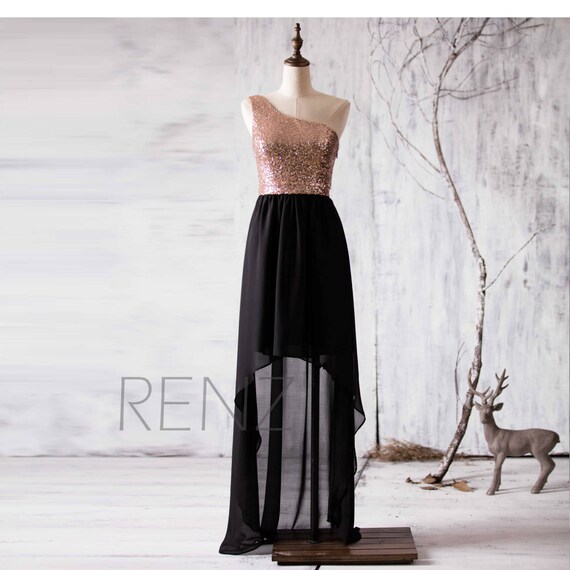 Black Bridesmaid Dress Rose Gold Sequin Wedding Dress One