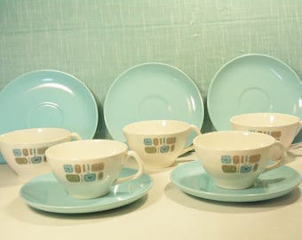 Vintage Temporama Canonsburg Tea Cups/Saucers - Set Of 5 - 1950s
