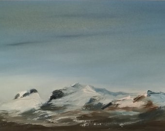 Quadro-mountains-snow-skyline-oil paintings-landscape painting-oil on canvas-piece-nature-blue-white-30 x 60
