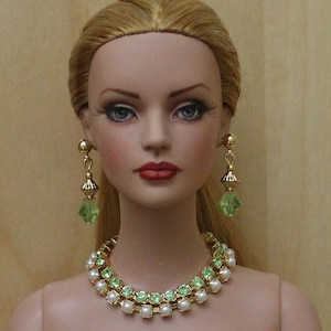 Peridot & Pearls Jewelry Suite For Sydney Chase, Tyler Wentworth, Ellowyne Wilde And Other Same Size Dolls