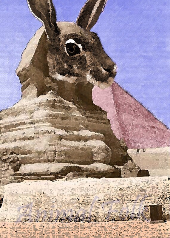 Egyptian BUNNY SPHINX rabbit art print history fairy tale