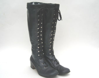1960s thick blue vinyl lace-up boots -vintage go go boots - size 7 - 60s lace up boots - blue gogo boots - 60s mod boots - 60s boots