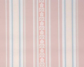 1940s Vintage Wallpaper by the Yard - Pink Blue and White Stripe