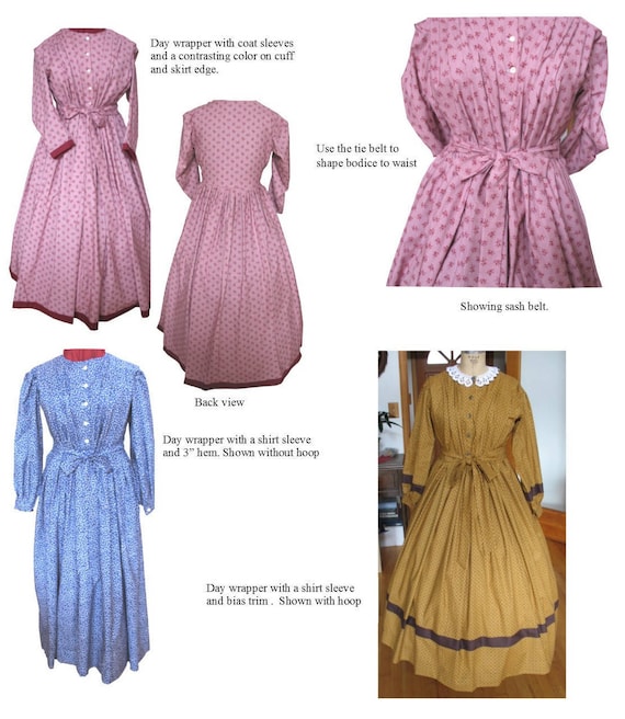 Victorian Sewing Patterns- Dress, Blouse, Hat, Coat, Lingerie Day Wrapper Dress /Mid- 19th Century 1840- early 1870/ Civil War Era Dress Pattern/ Timeless Stitches Sewing Pattern TSD-303 $20.00 AT vintagedancer.com