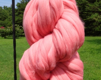 Bubble Gum Pink Merino Wool Top Roving - Spin into Yarn, Needle Felt, Wet Felt, Weaveing, Knitting, all Crafts