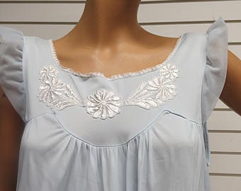 Blue Nylon Vintage Nightgown Large #482