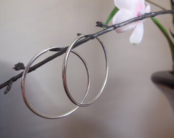 Sterling Silver Endless Hoop Earrings, Silver Tube Hoops, Hollow Tubes, Solid Plain Silver Hoops Earrings.