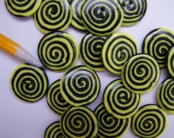 Whimsy Bright Yellow Swirl Button - 7/8 Inch - Two -(2)
