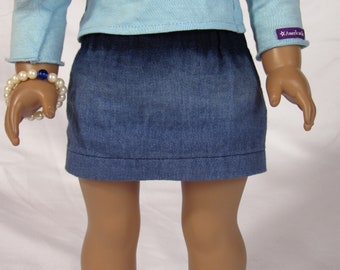 Light Blue, Denim Like Doll Skirt- Fits American Girl Dolls