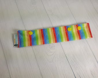 Long Needle Cozy DPN Holder - Narrow Pastel Rainbow Stripes - project holder 9"x2" - (Hold up to 8" Needles) NCL0053