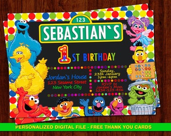 Elmo invitation, Sesame Street Birthday, Sesame Street Invitation, Sesame Street Birthday, Sesame Street invites, Elmo, Free thank you cards