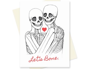 Skeleton Valentine Card. Let's Bone. Naughty Valentines Day. Geeky Anatomy Card. Boyfriend Valentine. Nerdy Anniversary Card Pun. Love Card.