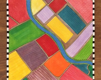 Dutch aerial landscape quilt , Quilted Art, quilted wall hanging, home decor, fabric wall art, modern art quilt