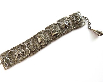Antique Art Deco Egyptian Revival Silver Souvenir Bracelet