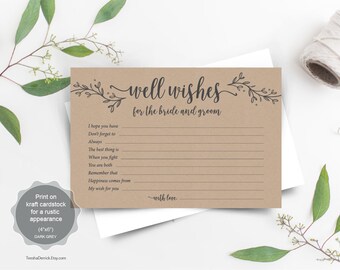 Well wishes for the bride and groom printable PDF template, Instant download wedding Advice Card, rustic floral calligraphy (TED418_51)