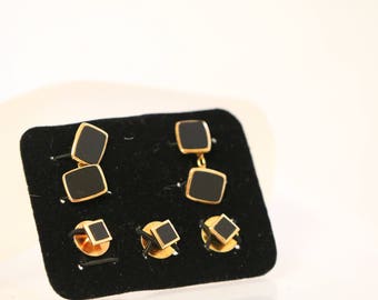 Vintage Black Tuxedo Cufflinks Studs, Art Deco Black Onyx Cufflinks Studs, Wedding Cufflinks, Vintage Groom Gift, Men's Wedding Gift