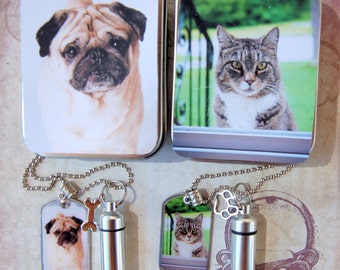 Pet Memory Dog Tag and Cremation Urn Loss of Cat, Loss of Dog Necklace with Photo Gift Tin for Pet’s Ashes for Pet Lovers Dog Cat Moms Dads