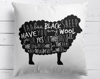 Baa Baa Black Sheep Nursery Rhyme Cushion, Pillow