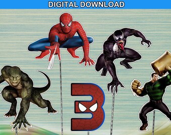 Spiderman centerpiece - cake topper double sided birthday decoration - instant download YOU PRINT