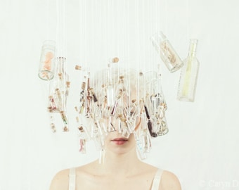 The Memory Collector - Where Am I In All Of This FREE SHIPPING Fine Art Surreal Photo Print Memories Lost Keepsakes White Mint Portrait