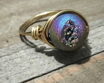 Druzy Wire Wrapped Ring